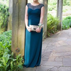 Long royal green/ dark teal long formal dress